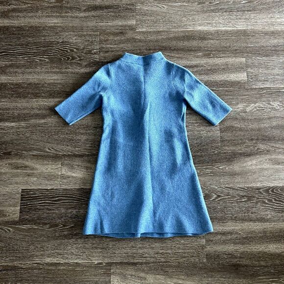 Ann Mashburn 100% Merino Wool Blue Knit Sweater Dress Size Medium Mock Neck Mod - Picture 3 of 9